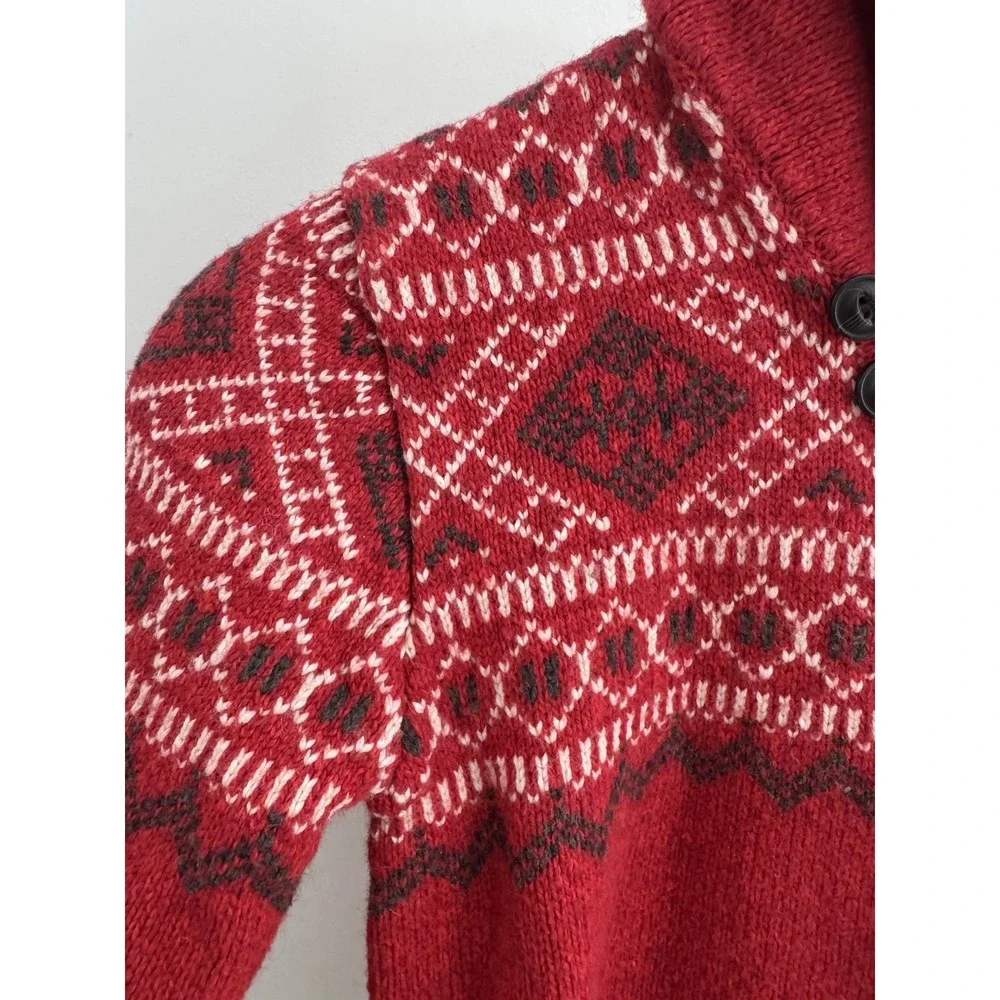 GAP Kids‎ Boys Christmas Holiday Sweater Size 8-10 Red Fair Isle Shawl Collar